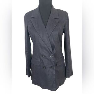 Evereve Alexa Black Linen Double-Breasted Blazer